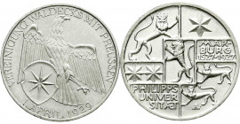 Weimarer Republik
Lots
2 X 3 Mark: 1927 Marburg und 1929 Waldeck. beide vorzüglich/Stempelglanz