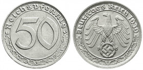 Drittes Reich
Klein/- und Kursmünzen
50 Reichspfennig, Nickel 1938-1939
1939 E. vorzüglich/Stempelglanz. Jaeger 365.