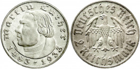 Drittes Reich
Gedenkmünzen
2 Reichsmark Luther
1933 F. fast Stempelglanz, Prachtexemplar. Jaeger 352.