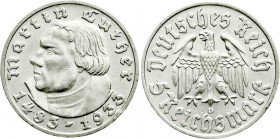 Drittes Reich
Gedenkmünzen
5 Reichsmark Luther
1933 D. vorzüglich, Randfehler. Jaeger 353.