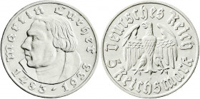 Drittes Reich
Gedenkmünzen
5 Reichsmark Luther
1933 F. vorzüglich/Stempelglanz. Jaeger 353.