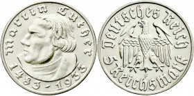 Drittes Reich
Gedenkmünzen
5 Reichsmark Luther
1933 F. vorzüglich/Stempelglanz. Jaeger 353.