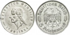 Drittes Reich
Gedenkmünzen
5 Reichsmark Schiller
1934 F. sehr schön/vorzüglich, kl. Randfehler. Jaeger 359.