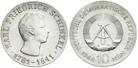 Münzen der Deutschen Demokratischen Republik
Gedenkmünzen der DDR
10 Mark 1966, Schinkel. Randschrift läuft rechts herum. prägefrisch. Jaeger 1517....