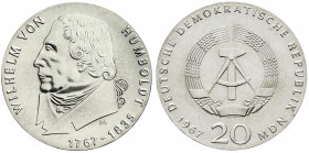 Münzen der Deutschen Demokratischen Republik
Gedenkmünzen der DDR
20 Mark 1967, Humboldt. Randschrift läuft rechts herum. Stempelglanz. Jaeger 1520....