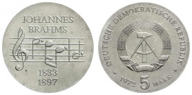 Münzen der Deutschen Demokratischen Republik
Gedenkmünzen der DDR
100 X 5 Mark Brahms 1972. prägefrisch. Jaeger 1540 A.