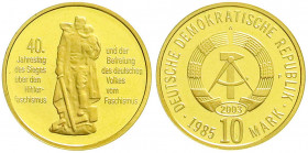Münzen der Deutschen Demokratischen Republik
Gedenkmünzen der DDR
Neuprägung (2003) zur 10 Mark Materialprobe in GOLD 1985, 40 Jahre Befreiung. P re...