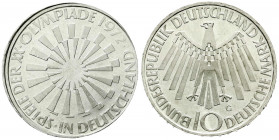 Proben, Verprägungen und Besonderheiten
Bundesrepublik Deutschland
10 Mark Olympiade Spirale in "Deutschland" 1972 G. Einseitig (Spirale) dezentrier...