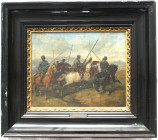 Varia
Bilder
Ölbilder und Gemälde
Gemälde "Ritter mit Lanzen auf Pferden". Öl auf Leinwand. Unsigniert, aber per Schild auf dem Rahmen auf 1839 dat...