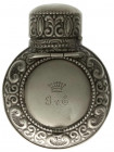 Varia
Sonstige Antiquitäten
Versilberter Parfum-Flacon mit eingearbeitetem Puderfach und Spiegel einer Baronesse G.v.E. 60 X 47 X 15 mm. kl. Delle