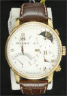 Varia
Uhren
Armbanduhren
Große Herrenarmbanduhr MILLAGE mit Datumsanzeige und Mondphase. Lunette 52 mm. Golddoublee mit Lederarmband. Im Originalet...