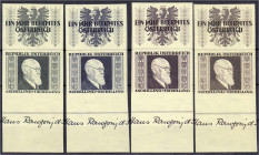 Briefmarken
Ausland
Österreich
Karl Renner 1946, postfrisch, ungezähnt aus Kleinbogen. Mi. 280,-€. ** Michel 772 B - 775 B.