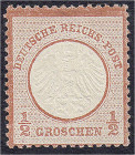 Briefmarken
Deutschland
Deutsches Reich
1/2 Groschen kleiner Brustschild 1872, ungebrauchte Marke mit Originalgummi, frische Farbe, klar und zentri...