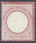 Briefmarken
Deutschland
Deutsches Reich
1 Groschen kleiner Brustschild 1872, ungebrauchte Marke mit Originalgummi ist farbfrisch, gut geprägt, übli...