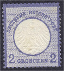 Briefmarken
Deutschland
Deutsches Reich
2 Groschen kleiner Brustschild 1872, ungebraucht mit Originalgummi, farbfrisch in kräftiger Farbnuance sowi...