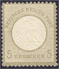 Briefmarken
Deutschland
Deutsches Reich
5 Groschen kleiner Brustschild 1872, ungebrauchte Marke mit Originalgummi, sehr gut zentriert, die Zähnung ...