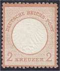 Briefmarken
Deutschland
Deutsches Reich
2 Kreuzer kleiner Brustschild 1872, ungebraucht mit nicht ganz vollständigem Originalgummi, gute Prägung, e...