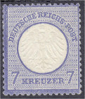 Briefmarken
Deutschland
Deutsches Reich
7 Kreuzer kleiner Brustschild 1872, ungebrauchte Marke mit Falz, deutlich geprägt und in normaler Zentrieru...