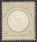 Briefmarken
Deutschland
Deutsches Reich
18 Kreuzer kleiner Brustschild 1872, ungebrauchte Marke mit Falz, farbfrisch, sehr gut geprägt und gezähnt,...