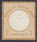 Briefmarken
Deutschland
Deutsches Reich
2 Kreuzer kleiner Brustschild 1872, postfrische Luxuserhaltung, unsigniert. Fotobefund Krug BPP >einwandfre...