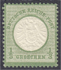 Briefmarken
Deutschland
Deutsches Reich
1/3 Gr. großer Brustschild 1872, postfrische Luxuserhaltung, Farbe ,b`, unsigniert. Fotoattest Sommer BPP >...