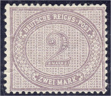 Briefmarken
Deutschland
Deutsches Reich
2 M. Ziffern im Oval 1875, farbfrisch, normal gezähnt, befindet sich in ungebrauchter Erhaltung und zeigt b...