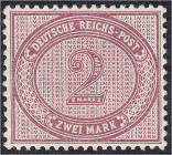 Briefmarken
Deutschland
Deutsches Reich
2 M. Ziffern im Oval 1875, postfrische Erhaltung. Fotobefund Wiegand BPP >einwandfrei