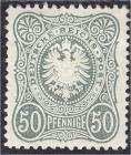 Briefmarken
Deutschland
Deutsches Reich
50 Pf. Reichsadler im Oval 1877, die Marke ist farbfrisch, normal gezähnt und befindet sich zum Zeitpunkt d...
