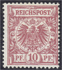 Briefmarken
Deutschland
Deutsches Reich
10 Pf. Reichspost 1889, rosarot, ungebrauchte Erhaltung. Kurzbefund Wiegand BPP. Mi. 320,-€. * Michel 47 a....
