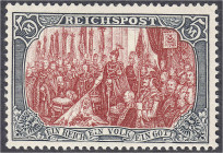Briefmarken
Deutschland
Deutsches Reich
5 M. Reichspost 1900, ungebraucht in fehlerfreier Erhaltung. Fotobefund Jäschke-Lantelme BPP. Mi. 480,-€. *...