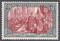 Briefmarken
Deutschland
Deutsches Reich
5 M. Reichspost 1900, farbfrisch, gut gezähnt und befindet sich in fehlerfreier, ungebrauchter Erhaltung, u...