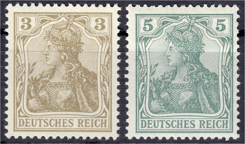 Briefmarken
Deutschland
Deutsches Reich
3 Pf. und 5 Pf. Germania 1902, ohne W...