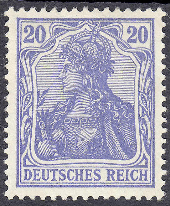 Briefmarken
Deutschland
Deutsches Reich
20 Pf. Germania 1902, (lebhaft)lilaul...