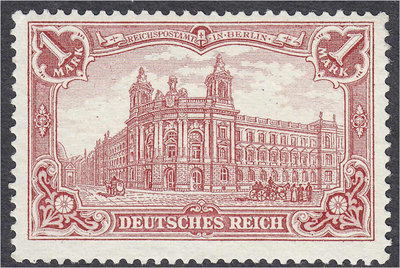 Briefmarken
Deutschland
Deutsches Reich
1 M. karminrot 1902, ungebraucht, 26:...