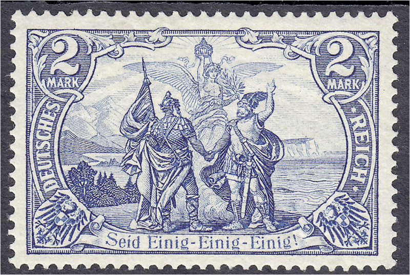 Briefmarken
Deutschland
Deutsches Reich
2 M. schwärzlich- bis schwarzblau 190...