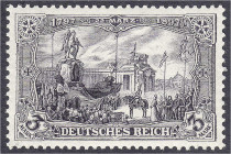 Briefmarken
Deutschland
Deutsches Reich
5 M. schwarzbraunviolett 1902, ohne Wasserzeichen, Zähnung 25:17, postfrische Erhaltung. Fotoattest Dr. Hoc...