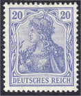 Briefmarken
Deutschland
Deutsches Reich
20 Pf. Friedensdruck 1905/13, mittel- bis lebhaftviolettultramarin, ungebrauchte Erhaltung, normal gezähnt,...