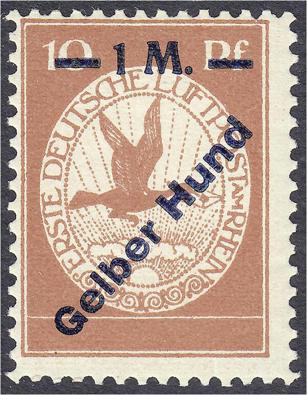 Briefmarken
Deutschland
Deutsches Reich
1 M auf 10 Pf. Flugpostmarke/Gelber H...