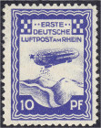 Briefmarken
Deutschland
Deutsches Reich
Halbamtliche Flugmarken / Zeppelinflugtage Düsseldorf 1913, ungebraucht mit Falzresten in guter Erhaltung. ...