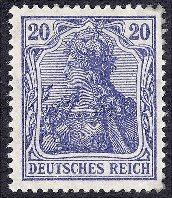 Briefmarken
Deutschland
Deutsches Reich
20 Pf. Kriegsdruck 1915, violettultra...