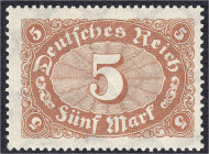 Briefmarken
Deutschland
Deutsches Reich
5 M. Freimarkenausgabe 1922, Wasserzeichen 2, braunorange, postfrische Erhaltung, in allen Teilen echt und ...