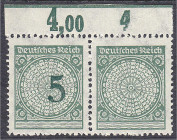 Briefmarken
Deutschland
Deutsches Reich
5 Pf. Wertziffern 1923, postfrische Erhaltung, mit Plattenfehler ,,I" (komplette Wertangabe fehlt), signier...