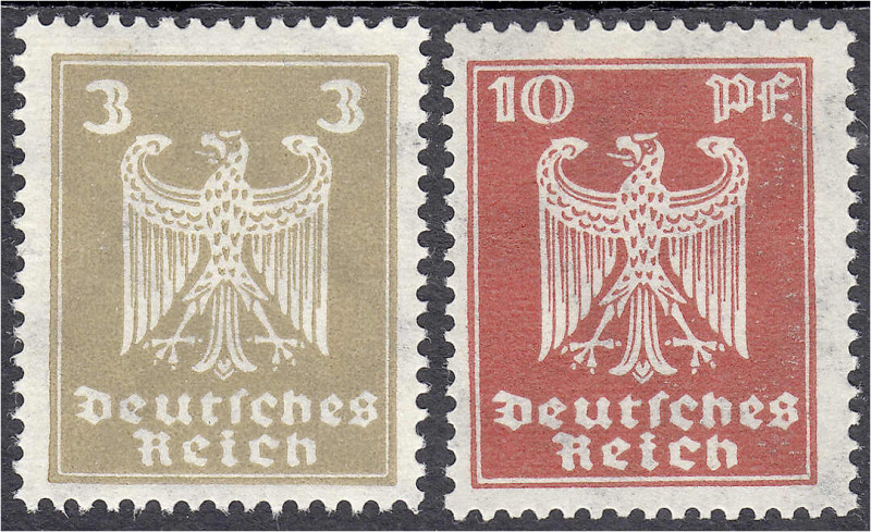 Briefmarken
Deutschland
Deutsches Reich
3 Pf. und 10 Pf. Reichsadler 1924, zw...
