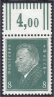 Briefmarken
Deutschland
Deutsches Reich
8 Pf. Reichspräsidenten 1928, postfrische Kabinetterhaltung, grünliche Gummierung, Oberrandstück, bestens g...