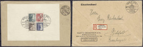 Briefmarken
Deutschland
Deutsches Reich
IPOSTA-Block 1930, gelaufen auf R-Brief mit Ankunftsstempel "21.9.30 BIELEFELD", der Block ist in Originalg...