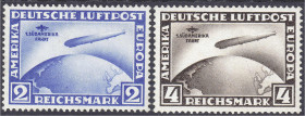 Briefmarken
Deutschland
Deutsches Reich
2 M + 4 M Südamerikafahrt 1930, kompletter Satz in ungebrauchter Erhaltung, Wasserzeichen Y (liegend). Mi. ...