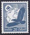 Briefmarken
Deutschland
Deutsches Reich
20 Pf. Flugpost 1934, postfrische Kabinetterhaltung, Plattenfehler ,,I" (kleiner weißer ,,Flügel" am Fuß de...