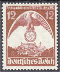 Briefmarken
Deutschland
Deutsches Reich
12 Pf. Reichsparteitag 1935, postfrische Luxuserhaltung, seitenverkehrtes Wasserzeichen (Schenkel nach rech...