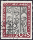 Briefmarken
Deutschland
Bundesrepublik Deutschland
20+5 Pf. Marienkirche 1951, sauber gestempelt mit Plattenfehler ,,II" (grauer Fleck im mittleren...