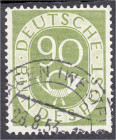 Briefmarken
Deutschland
Bundesrepublik Deutschland
90 Pf. Posthorn 1952, sauber gestempelt mit Plattenfehler ,,III" (grüner Strich im ,,O" in ,,Bun...